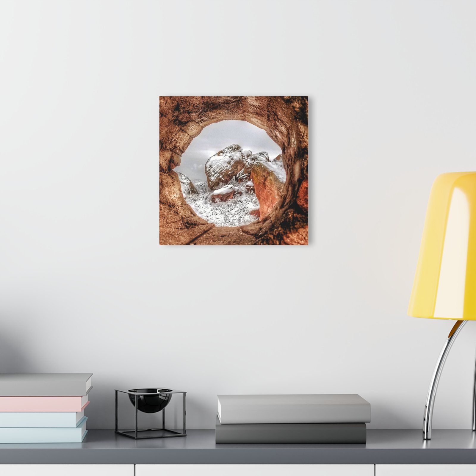 Acrylic Print — Snowy Rock Window Landscape (French Cleat Hanging) - Image 4