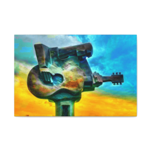 Guitar Monument Matte Canvas Print — Vibrant Music Sculpture Wall Art