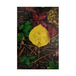Autumn Aspen Leaf with Dewdrops - Jigsaw Puzzle
