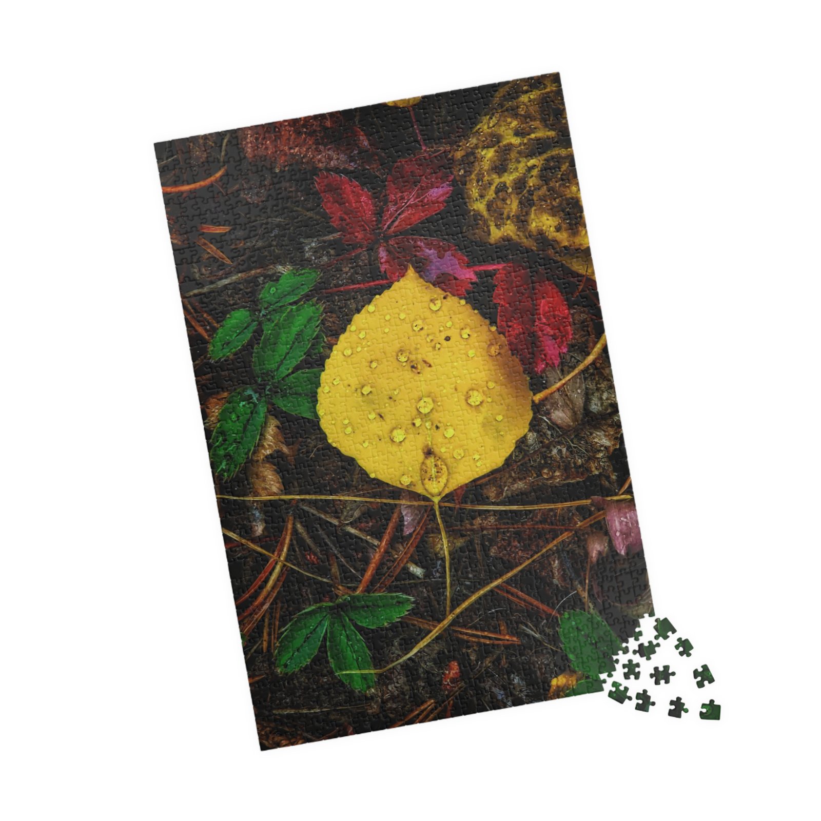 Autumn Aspen Leaf with Dewdrops - Jigsaw Puzzle - Image 3