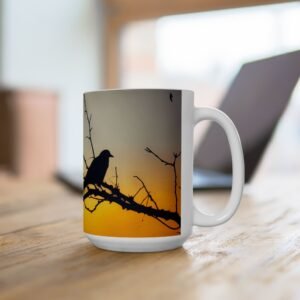 Sunset Crow on Branch Ceramic Coffee Mug