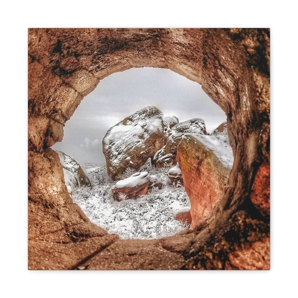 Snowy Rock Window Canvas Print — Red Rocks Trading Post